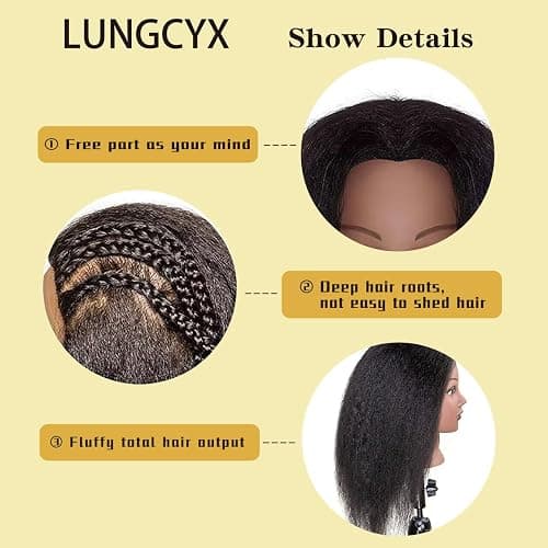 LUNGCYX Mannequin Head Human Hair, Cosmetology Manikin With 100% Real Human Hair Doll Head for Hairdresser Training Practice Braiding Hair Styling (BLACK-508) thumbnail 4