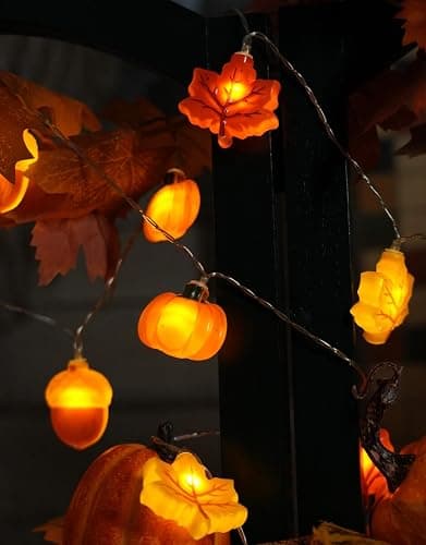 Yoitomehy Fall Lights Battery Operated, 3D Maple Leaves, Pumpkins & Acorns, Fall Decor, 10FT 20LED Thanksgiving Lights, 8 Flashing Mode, Autumn Decorations for Home Indoor thumbnail 2