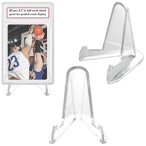 LRANFOW Thickened Acrylic Card Stands Mini Easel Holder, Sports Card Stands, Trading Graded Card Stand for Displaying Pocket Graded Card Challenge Medals Casino Chips, 22 Pack 2.7 Inch Tall Clear - Image 1