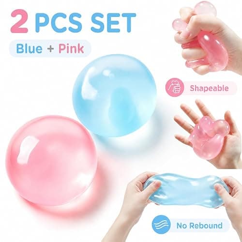 2 Pcs Coconut Oil Squishy Stress Balls, Non-Sticky Slow Rising Squeeze Ball, Shapeable Stress Relief Balls, Portable Desk Fidget Toys for Relaxation & Focus for Adults (Blue and Pink) thumbnail 5