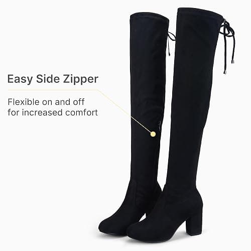 Vepose Women's Over The Knee High Boots Suede Thigh High Boot 3 Inch Chunky Heels Zipper Adjustable Opening Shoes thumbnail 5