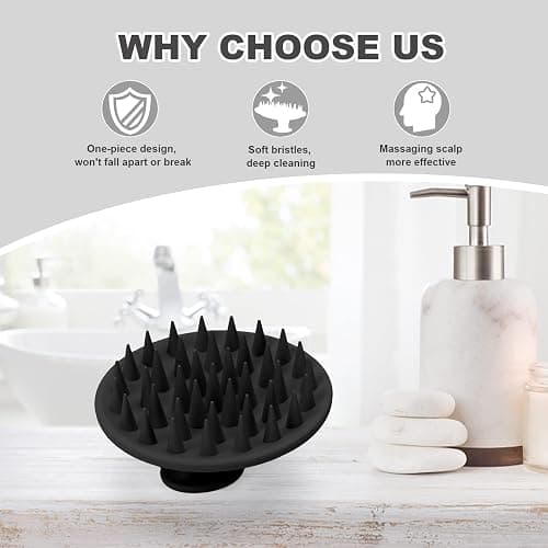 Meartchy Silicone Scalp Massager Shampoo Brush, Scalp Brush for Hair Growth & Dandruff Removal, Hair Scrubber Scalp Stimulator Exfoliator Brush with Soft Bristles for Wet Dry Scalp Care (Black) thumbnail 6