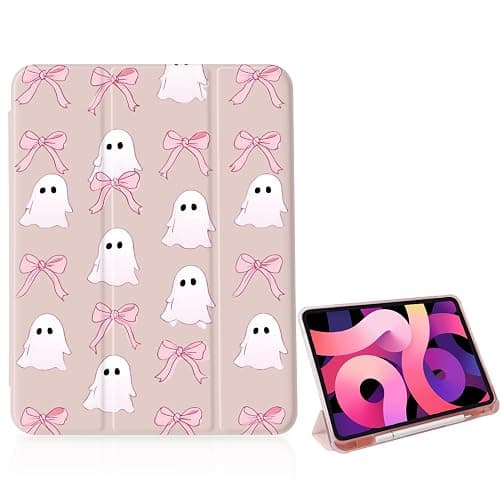 Halloween Pink Ghost Bow Case for iPad 11 inch (A16 Chip) 2025 Generation 11th/iPad 10.9 inch 2022 10th Gen with Pencil Holder and Auto Sleep/Wake,Pink Leather Soft TPU Back Shell Stand Cover - Image 1