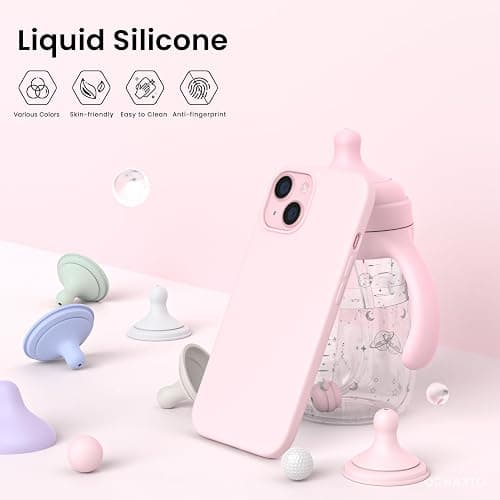 ORNARTO Compatible with iPhone 15 Case 6.1, Slim Liquid Silicone 3 Layers Full Covered Soft Gel Rubber Phone Case, Anti-Scratch Shockproof Protective Cover 6.1 Inch, Chalk Pink thumbnail 3
