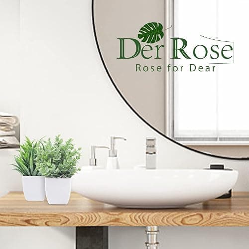 Der Rose 2 Pack Small Fake Plants Mini Artificial Potted Plants for Table Desk Home Laundry Room Bathroom Office Decor thumbnail 6