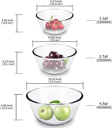 Luvan High Borosilicate Glass Mixing Salad Bowls with Lids 3 Piece(4.5QT,2.7QT,1.1QT),Large Kitchen Nesting Bowls with Airtight Lids Great for Food Storage, Cooking, Baking, Prepping -Clear - (3 pieces with lid ) - (3 Pieces With Lid ) thumbnail 2