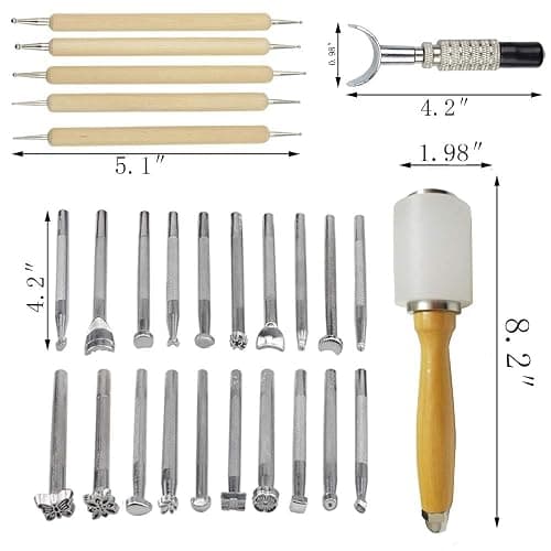 DUJISO 20 PCS Leather Stamping Tool Leather Carving Working Saddle Making Tools DIY Leather Craft Stamps Set DIY Hammer thumbnail 2
