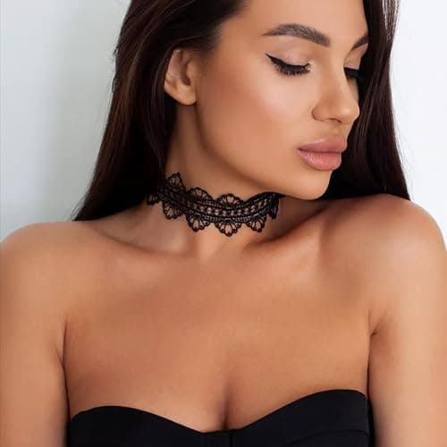 White Lace Adjustable Choker Necklace for Women,Charming Statement Hollow Ribbon Collarbone Necklace Striking Gothic Knot Prom Jewelry Gifts thumbnail 7
