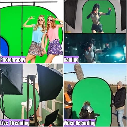 Blue Green Screen Backdrop Double Sided Collapsible Greenscreen Backdrop with Carrying Bag,Portable Pop Up Green Screen Background for Streaming Webcam 39.4 * 59.1" thumbnail 6