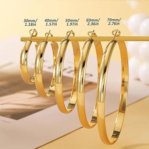 Gold Hoop Earrings for Women 5mm Wide Sterling Silver Hoops Earrings S925 Hypoallergenic Big Hoop Earrings Gifts thumbnail 3