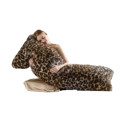 HKMR Brown Leopard Print Body Pillow Cover(No Filling),Plush Fuzzy Faux Fur Body Pillowcase with Zipper, 20x54 inch Fluffy Fuzzy Hug Long Pillow Cover for Pregnant Women Side Sleeper - Image 1