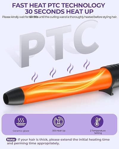 5 in 1 Curling Wand Set: Ohuhu Curling Iron Wand 5Pcs 0.35 to 1.25 Inch Interchangeable Ceramic Barrel Heat Protective Glove 2 Clips Dual Voltage Hair Curler for Girls Women Mother Gift Rainbow thumbnail 5