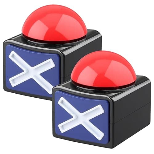 2 Pack Game Buzzers with Lights & Sound - Quiz Buzzer Buttons for Family Feud, Trivia, Talent Shows - Party Contest Props Red LED & 3-Second Alarm - Image 1