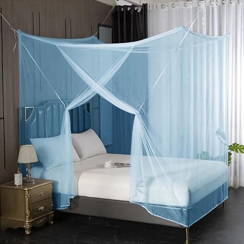 Eimilaly 8 Corner Bed Canopy Curtains for Girls Boys Bed Decor, Dormitory, Loft, Camping, Blue, 1.8M Single Bed thumbnail 4