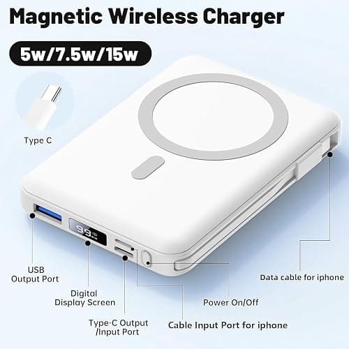 Azmuth for Magsafe Battery Pack, 10000mAh Magnetic Power Bank 22.5W PD Fast Charging with LED Display Wireless Portable Charger for Magsafe with Stand for iPhone 17/16/15/14/13/12/Pro/Pro Max thumbnail 2