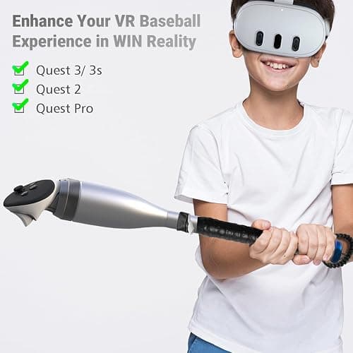 VR Baseball Bat Attachment for Meta Quest 3/3S - Aluminum Short Baseball Bat Handle Accessory for WIN Reality and Totally Baseball Indoor Training (Comes with Real Grip Tape) (Silver) thumbnail 2