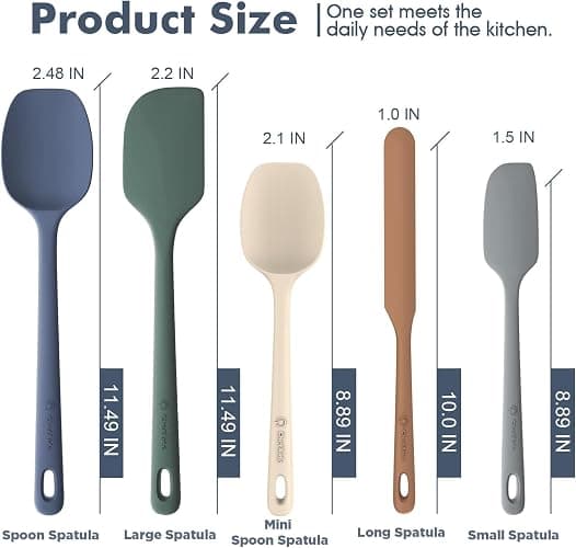 ChefAide 5 Pieces Silicone Spatulas Set, Heat Resistant Rubber Spatula | Food Grade Silicone, Heat Resistant Up to 600°F, Upgrade Strong Handle, Safe for Nonstick Cookware,Ideal for Cooking & Baking thumbnail 2