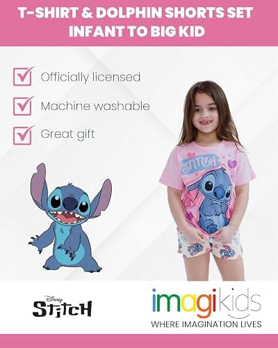 Disney Junior Floral T-Shirt and French Terry Shorts Outfit Set Newborn to Big Kid Sizes (6-9 Months - 14-16) - 7-8 - Stitch Spray Paint thumbnail 5