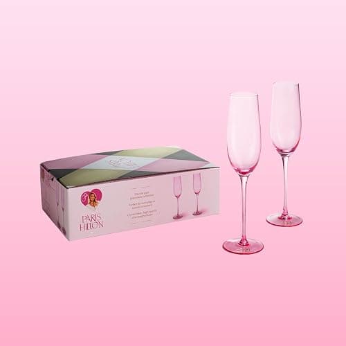 Paris Hilton Champagne Flute Set, Handmade Glass Collection in Paris Signature Pink, Perfect for Parties and Special Occasions, Serve Champagne, Prosecco, Mimosas and More, 8-Ounce, 2-Piece Set, Pink thumbnail 6
