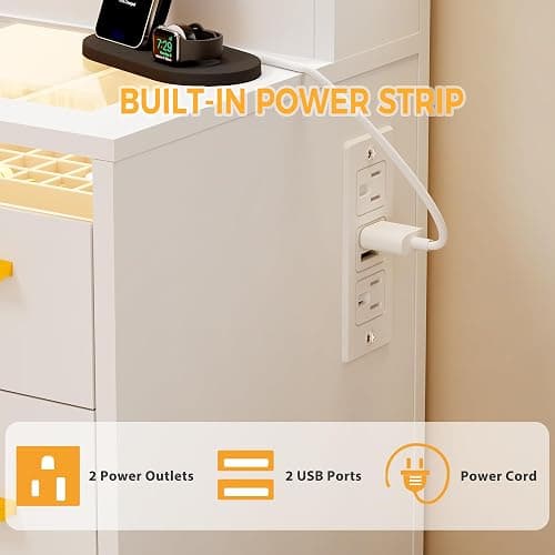 ANWBROAD Vanity Desk with Mirror and Lights 3 Colors Large Makeup Vanity Table Set Transparent Glass Top with 9 RGB Drawers, 4 Shelves Vanity Desk with Stool Power Outlet White Bedroom Women UBDT94W thumbnail 8