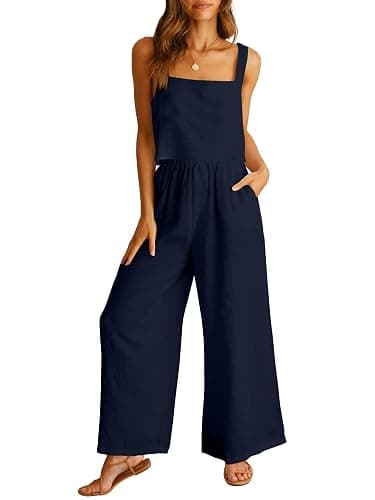 ANRABESS Women's 2 Piece Outfits Linen Pants Jumpsuit Matching Lounge Set Casual Summer Beach Vacation Trendy Clothes - Image 1