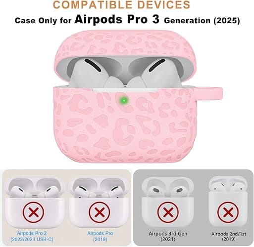 Case Compatible with AirPods Pro 3 Generation 2025 Cover with Keychain, Gawnock Engraved Leopard Skin Soft Cover for AirPods Pro 3 Case Full Protection,Front LED Visible, Pink thumbnail 2
