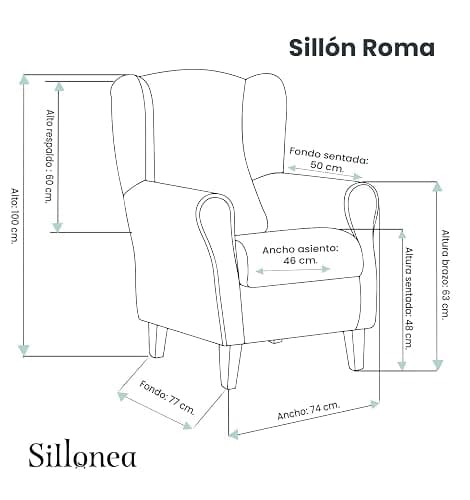 Sillonea - Poltrona Paraorecchie Roma: Poltrona ergonomica rivestita in tessuto antimacchia, ideale per la lettura e il relax in salotto - Misure 100 x 74 x 77 cm thumbnail 2