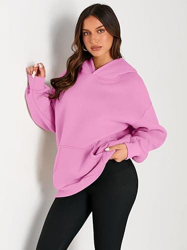 Trendy Queen Womens Oversized Hoodies Fleece Sweatshirts Fall Fashion 2025 Pullover Sweaters Winter Clothes - Pink - Small thumbnail 2