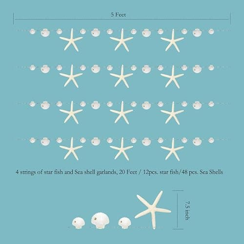 Decor365 White Finger Starfish Sea Shell Garland Ocean Coastal Nautical Party Decoration Starfish Cutouts Hanging Bunting Banner Under The Sea Mermaid Wish Birthday Beach Wedding Decor thumbnail 3