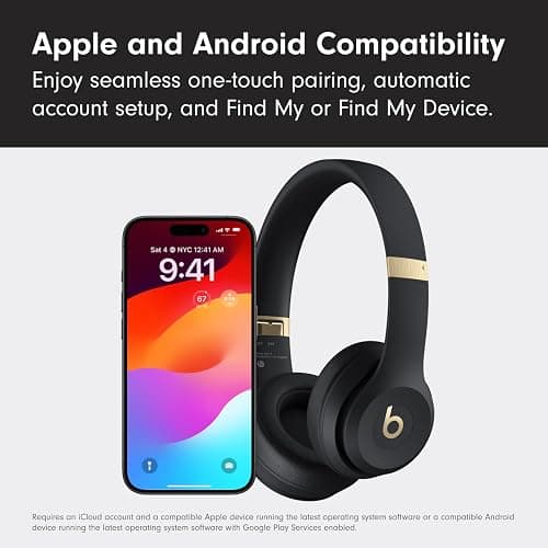 Beats Solo 4 - Wireless On-Ear Bluetooth Headphones, Up to 50-Hour Battery Life, Ultra-Lightweight Comfort, Powerful and Balanced Sound, Apple & Android Compatible - Black & Gold thumbnail 6