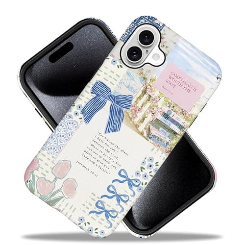 Case for iPhone 16 Plus - Slim Fit Anti-Scratch Phone Case for Girl Women - Christian Blue Bow God Religious (Frosted) thumbnail 2