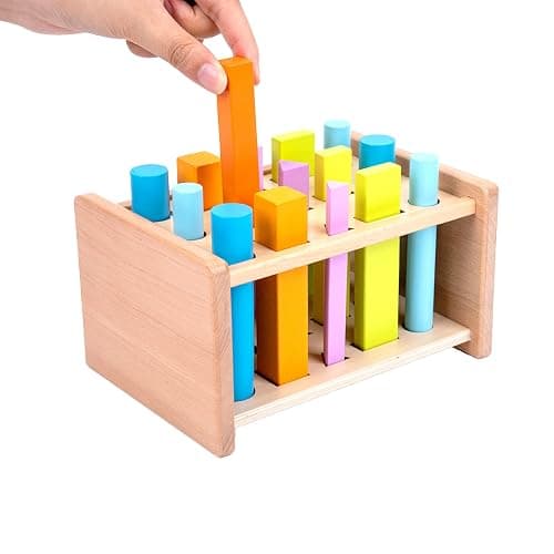 Montessori Toys for 1 2 3 Years Old Wooden 3D Shape Matching Toys,Wooden Posting Stand Montessori Color Sorting Sticks Game-Cognitive Shapes Colors,Educational Sensory Toy for Boys Girls Gift（15 Pcs） thumbnail 3