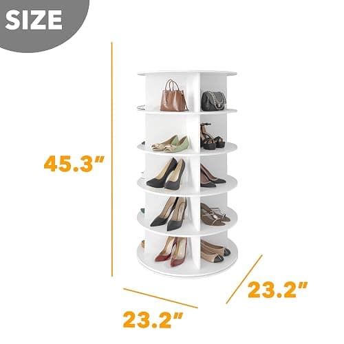 SpaceAid 5 Tier Rotating Shoe Rack Tower, Spinning Shoe Display Lazy Susan, Revolving 360 Shoe Rack Storage Round Carousel, Vertical Handbag Rotate Shoes Closet Organization (5-Tier White) thumbnail 2