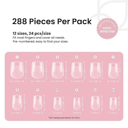 Beetles Gel Nail Tips 288 pcs Extra Short Square Nail Tips 12 Sizes Full Cover Gel Press On Nails Half Matte Acrylic Square Fake Nail Extension Set for Women Home DIY thumbnail 3