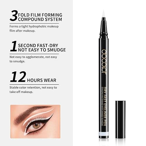 Docolor Waterproof Eyeliner Pen Super Slim Liquid Eyeliner Eye Liner Gel (White) - Black thumbnail 5