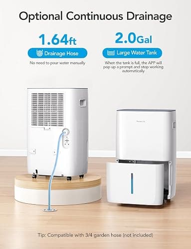 GoveeLife Dehumidifier for Home 4,500 Sq.Ft, 50 to 137 Pint Smart Auto Humidity Control, Drain Hose, 2.0Gal Bucket, Compressor Dehumidifiers for Basement with Auto Shut Off, Bathroom, Bedroom, Garage thumbnail 7