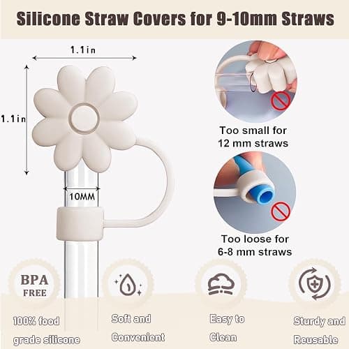 6PCS Silicone Straw Covers Toppers for Stanley Cups 30&40 Oz Tumbler Accessories Flower Straw Caps Black Blue Dust-Proof Reusable Straw Tips Protectors for Stanley Cup 10mm 0.4in Straws thumbnail 3
