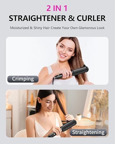 Hair Crimper Waver, Professional Hair Straightener Beach Waves Curling with 4 Interchangeable Ceramic Plates | Auto Temp Control for All Hair Types | Quick Heat Wide Plate Styling Tool & Straightener thumbnail 5