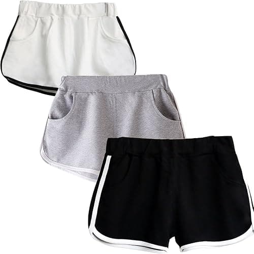Beauty_yoyo Mid-Waisted Workout Shorts for Women & Teens-3 Pack Soft Cotton Blend Yoga Running Gym Shorts with Side Pockets - Image 1