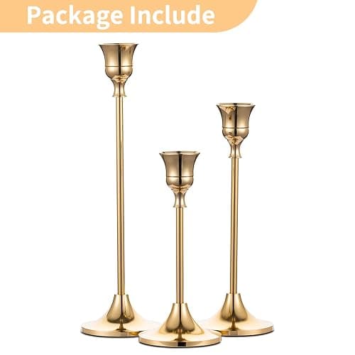 Candlestick Holders Taper Candle Holders, Set of 3 Candle Stick Holders Set, Brass Gold Candlestick Holder Set, Vintage Modern Decorative Centerpiece for Table Mantel Wedding Housewarming Gift thumbnail 7