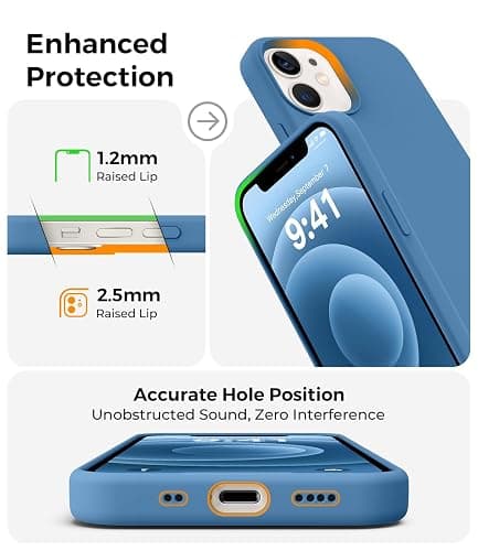 AOTESIER Shockproof Designed for iPhone 12 Mini Case, Food Grade Liquid Silicone Phone Case with [Soft Anti-Scratch Microfiber Lining] Drop Protection 5.4 inch Slim Thin Cover, Azure Blue thumbnail 6