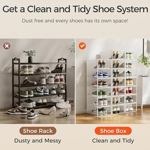 Pinkpum 15 Pack X-Large Shoe Storage Boxes Fit US Size 11, Shoe Organizer for Closet Clear Plastic Stackable Shoe Dispaly Case Holder Bins, Sneaker Storage for Sneakerheads White for Home and Family thumbnail 6