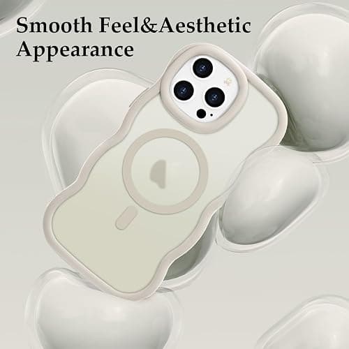 Pepmune for iPhone 15 Pro Max Case, Curly Wavy Frame Hard Translucent Matte Clear Back Cover for Women Men Compatible with Magsafe TPU Bumper Shockproof Phone Case for iPhone 15 Pro Max, Stone thumbnail 6