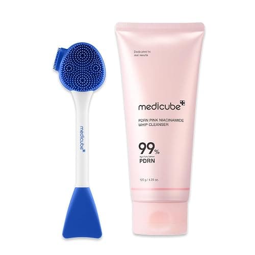 medicube PDRN Cleansing Foam & Pore Brush Set: Multi Pore Brush & Face Mask Applicator and PDRN Marshmallow Whip Cleanser - Image 1