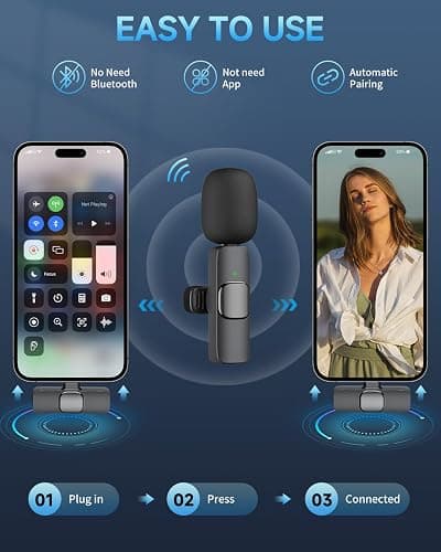Caiord Professional Wireless Mini Microphone for iPhone, iPad, Android Phone, Cordless Omnidirectional Lavalier Lapel Mic, Plug-Play Microphone for Interview Video Podcast Vlog YouTube thumbnail 2