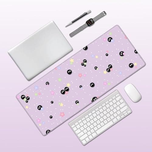 Purple Cute Mouse Pad,Large Anime Gaming Mousepad,Star Sea Urchin Office Desk Mat for Girls Women,Non-Slip Desk Protector Pad,Mouse Mat with Stitched Edges,31.5x12In,in Lavender thumbnail 7
