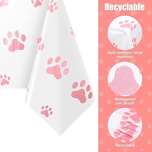 Pink Puppy Party Supplies - Includes 20 Paper Plates, 20 Napkins, 1 Tablecloth - Puppy Theme Birthday Decoration thumbnail 4