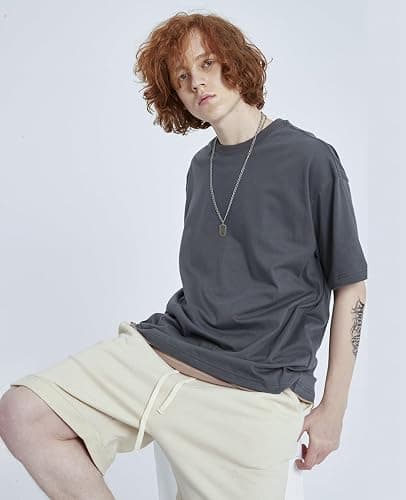 SnowElve Mens Oversized T-Shirts Fashion Loose Fit Crewneck Tshirt Streetwear Heavyweight Short Sleeve Gym Workout Tops thumbnail 3