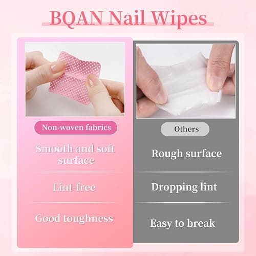 600 PCS Lint Free Nail Wipes, BQAN Nail Polish Remover Pads Pink For lash extensions & Nail Polish Bottle With 5PCS Nail Soak Off Clips (Pink) thumbnail 4