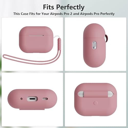 KOKOKA Custodia Case Compatibile con AirPods Pro 2/1 2023/2022/2019 con Kit di Pulizia e Cordino in Silicone, Case Cover Protettiva Premium in Silicone per AirPods Pro 2a/1a Generazione, Bean Pink thumbnail 6